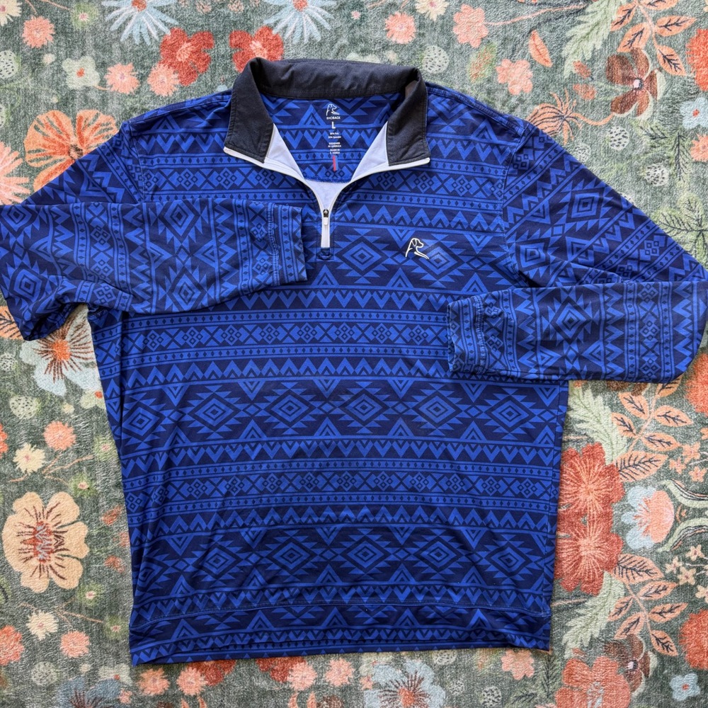 Rhoback Mens Large Blue Aztec Geometric Performance Quarter Zip Pullover Golf - Picture 2 of 8